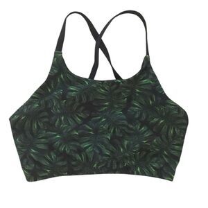 Sensi Graves swim top bikini high neck cross  back strappy green black Large